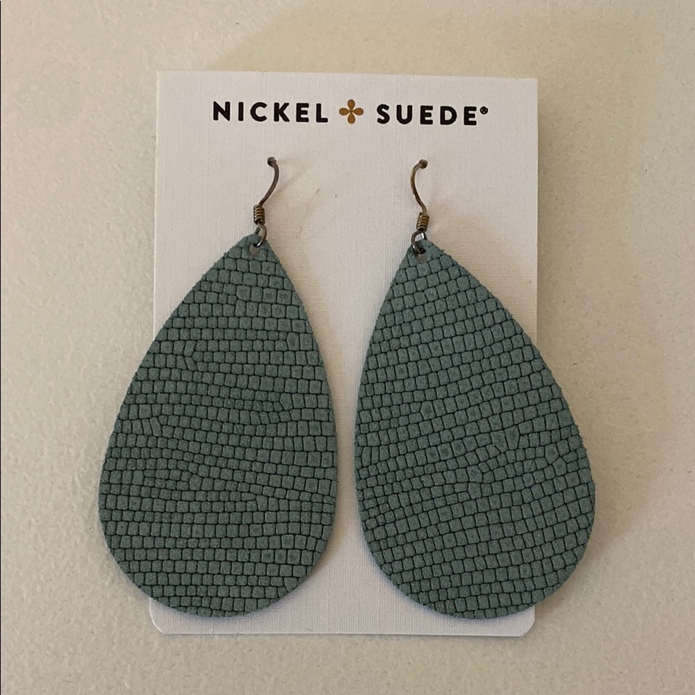 Nickel & Suede Laurel Green Teardrop Earrings Size M